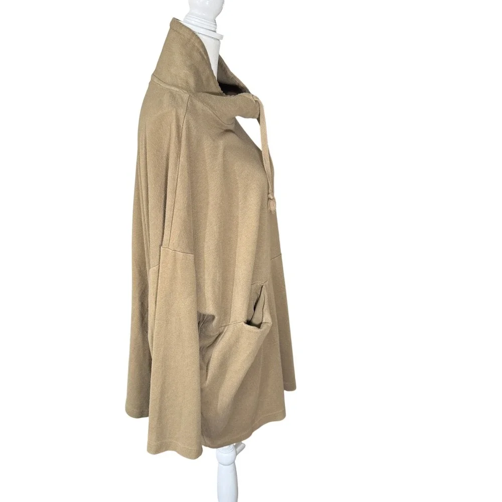Free People Beach Olive Tan Funnel Neck Oversized Tunic Sweatshirt Pockets M GUC